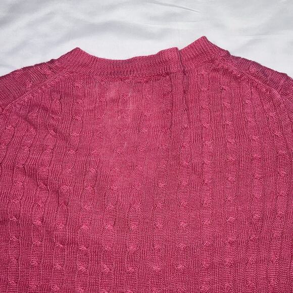 J.Crew Sweater Women’s Size M Pink Cable Knit Linen V Neck Pullover Long Sleeve - Picture 10 of 14